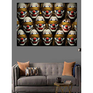 Karanlıkta Kırmızı Palyaço Maskeleri Dekoratif Kanvas - Mdf Ahşap Tablo 100x140 cm