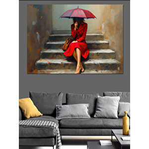 Kırmızı Elbiseli Kadın Dekoratif Kanvas - Mdf Ahşap Tablo