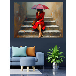 Kırmızı Elbiseli Kadın Dekoratif Kanvas - Mdf Ahşap Tablo 100x140 cm