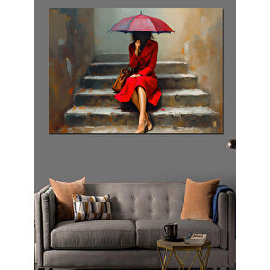 Kırmızı Elbiseli Kadın Dekoratif Kanvas - Mdf Ahşap Tablo 100x140 cm