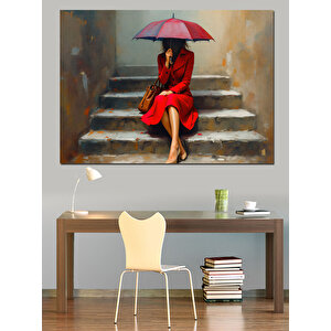 Kırmızı Elbiseli Kadın Dekoratif Kanvas - Mdf Ahşap Tablo 100x140 cm