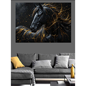 Siyah Parlayan Asil At Dekoratif Kanvas - Mdf Ahşap Tablo 70x100 cm