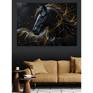Siyah Parlayan Asil At Dekoratif Kanvas - Mdf Ahşap Tablo 70x100 cm
