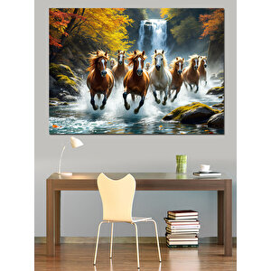 Sular İçinde Koşan Atlar Dekoratif Kanvas - Mdf Ahşap Tablo 50x70 cm