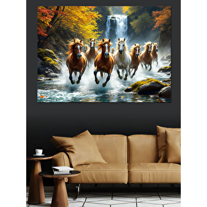 Sular İçinde Koşan Atlar Dekoratif Kanvas - Mdf Ahşap Tablo