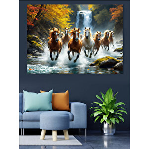 Sular İçinde Koşan Atlar Dekoratif Kanvas - Mdf Ahşap Tablo