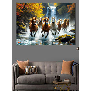 Sular İçinde Koşan Atlar Dekoratif Kanvas - Mdf Ahşap Tablo 35x50 cm