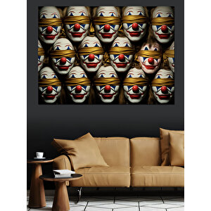 Karanlıkta Kırmızı Palyaço Maskeleri Dekoratif Kanvas - Mdf Ahşap Tablo