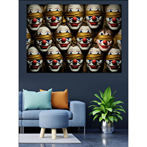 Karanlıkta Kırmızı Palyaço Maskeleri Dekoratif Kanvas - Mdf Ahşap Tablo