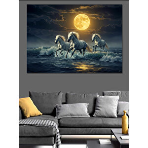 Dolunay Altında Koşan Atlar Dekoratif Kanvas - Mdf Ahşap Tablo 50x70 cm