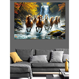 Sular İçinde Koşan Atlar Dekoratif Kanvas - Mdf Ahşap Tablo 70x100 cm