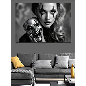 Siyah Beyaz Maskeli Kadın Dekoratif Kanvas - Mdf Ahşap Tablo