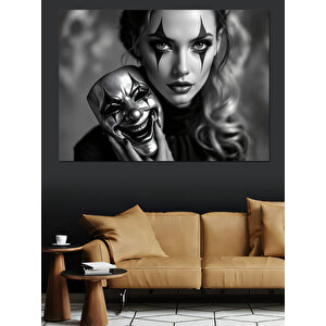 Siyah Beyaz Maskeli Kadın Dekoratif Kanvas - Mdf Ahşap Tablo