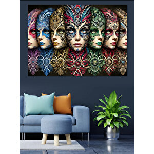 Soyut Maskeli Kadınlar Dekoratif Kanvas - Mdf Ahşap Tablo