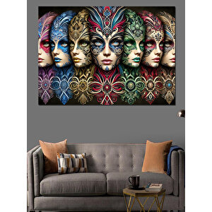Soyut Maskeli Kadınlar Dekoratif Kanvas - Mdf Ahşap Tablo