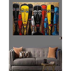 Renkli Maskeli Figür Portresi Dekoratif Kanvas - Mdf Ahşap Tablo