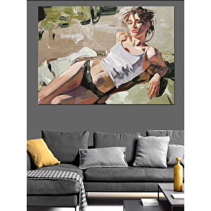 Beyaz Atletli Rahat Kadın Dekoratif Kanvas - Mdf Ahşap Tablo 35x50 cm