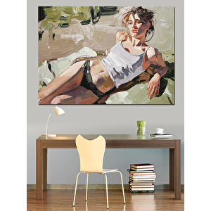 Beyaz Atletli Rahat Kadın Dekoratif Kanvas - Mdf Ahşap Tablo 25x35 cm