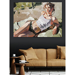 Beyaz Atletli Rahat Kadın Dekoratif Kanvas - Mdf Ahşap Tablo 25x35 cm