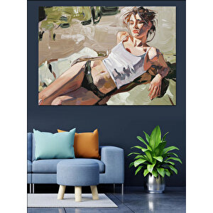 Beyaz Atletli Rahat Kadın Dekoratif Kanvas - Mdf Ahşap Tablo