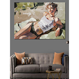 Beyaz Atletli Rahat Kadın Dekoratif Kanvas - Mdf Ahşap Tablo