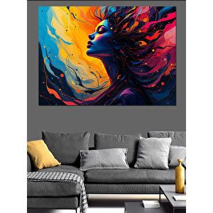 Ateşli Mavi Kadın Dekoratif Kanvas - Mdf Ahşap Tablo