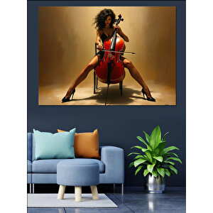 Tutkulu Çello Performansı Dekoratif Kanvas - Mdf Ahşap Tablo