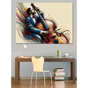 Çello Çalan Renkli Adam Dekoratif Kanvas - Mdf Ahşap Tablo 100x140 cm