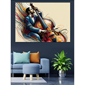 Çello Çalan Renkli Adam Dekoratif Kanvas - Mdf Ahşap Tablo