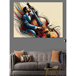 Çello Çalan Renkli Adam Dekoratif Kanvas - Mdf Ahşap Tablo