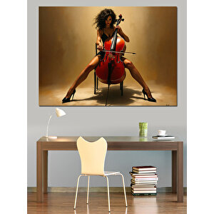 Tutkulu Çello Performansı Dekoratif Kanvas - Mdf Ahşap Tablo 70x100 cm