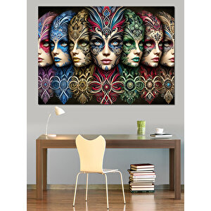 Soyut Maskeli Kadınlar Dekoratif Kanvas - Mdf Ahşap Tablo 70x100 cm