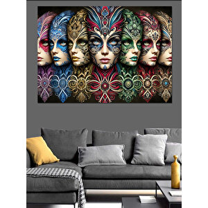 Soyut Maskeli Kadınlar Dekoratif Kanvas - Mdf Ahşap Tablo 70x100 cm