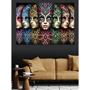 Soyut Maskeli Kadınlar Dekoratif Kanvas - Mdf Ahşap Tablo 70x100 cm