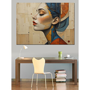Geometrik Portre Kadın Dekoratif Kanvas - Mdf Ahşap Tablo 35x50 cm