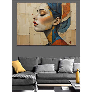 Geometrik Portre Kadın Dekoratif Kanvas - Mdf Ahşap Tablo 35x50 cm