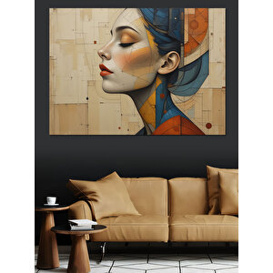 Geometrik Portre Kadın Dekoratif Kanvas - Mdf Ahşap Tablo 35x50 cm