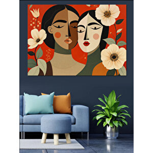 İki Kadın İllüstrasyonu Dekoratif Kanvas - Mdf Ahşap Tablo 35x50 cm