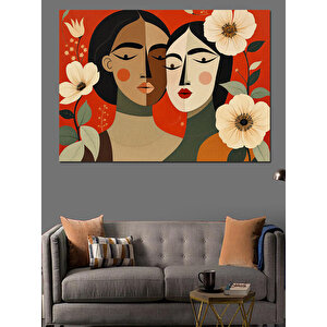 İki Kadın İllüstrasyonu Dekoratif Kanvas - Mdf Ahşap Tablo 35x50 cm
