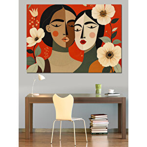 İki Kadın İllüstrasyonu Dekoratif Kanvas - Mdf Ahşap Tablo 35x50 cm