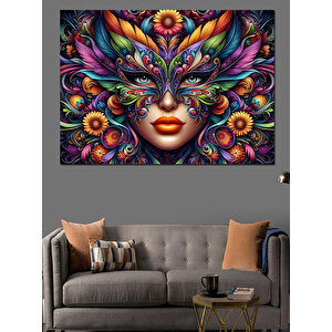Maskeli Kadın Renkli Portre Dekoratif Kanvas - Mdf Ahşap Tablo 100x140 cm