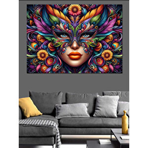 Maskeli Kadın Renkli Portre Dekoratif Kanvas - Mdf Ahşap Tablo 100x140 cm