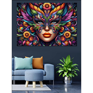 Maskeli Kadın Renkli Portre Dekoratif Kanvas - Mdf Ahşap Tablo