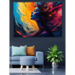 Ateşli Mavi Kadın Dekoratif Kanvas - Mdf Ahşap Tablo 50x70 cm