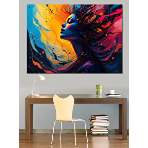 Ateşli Mavi Kadın Dekoratif Kanvas - Mdf Ahşap Tablo 50x70 cm