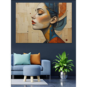Geometrik Portre Kadın Dekoratif Kanvas - Mdf Ahşap Tablo