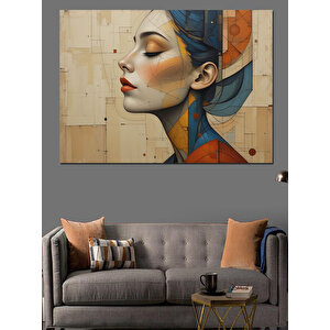 Geometrik Portre Kadın Dekoratif Kanvas - Mdf Ahşap Tablo