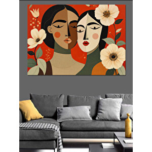 İki Kadın İllüstrasyonu Dekoratif Kanvas - Mdf Ahşap Tablo
