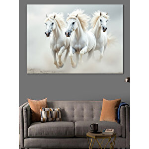 Koşan Beyaz Atlar Dekoratif Kanvas - Mdf Ahşap Tablo
