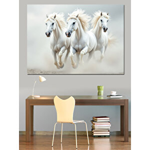 Koşan Beyaz Atlar Dekoratif Kanvas - Mdf Ahşap Tablo